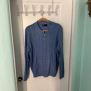 Women’s Blue Cable Knit Zip-Up Sweater, Size 2XL